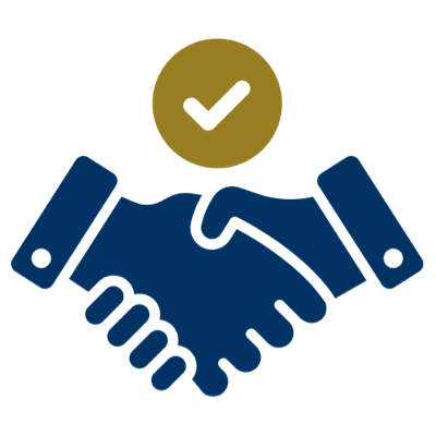 handshake below checkmark in circle